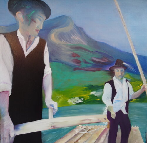 Mon frère ou les radeliers de la durance di Anne Goninet, Pittura in vendita su Singulart