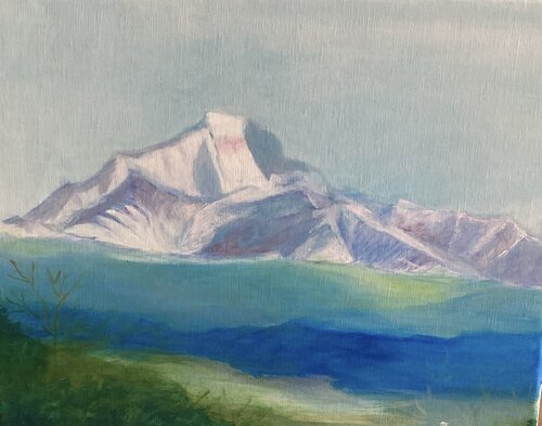 Le Mont Blanc, vu depuis les monts du lyonnais di Anne Goninet, Pittura in vendita su Singulart