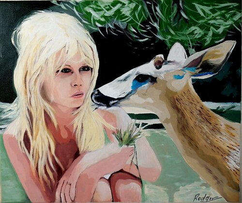 Brigitte et la biche par ROGER TANZI, Peinture en vente sur Singulart