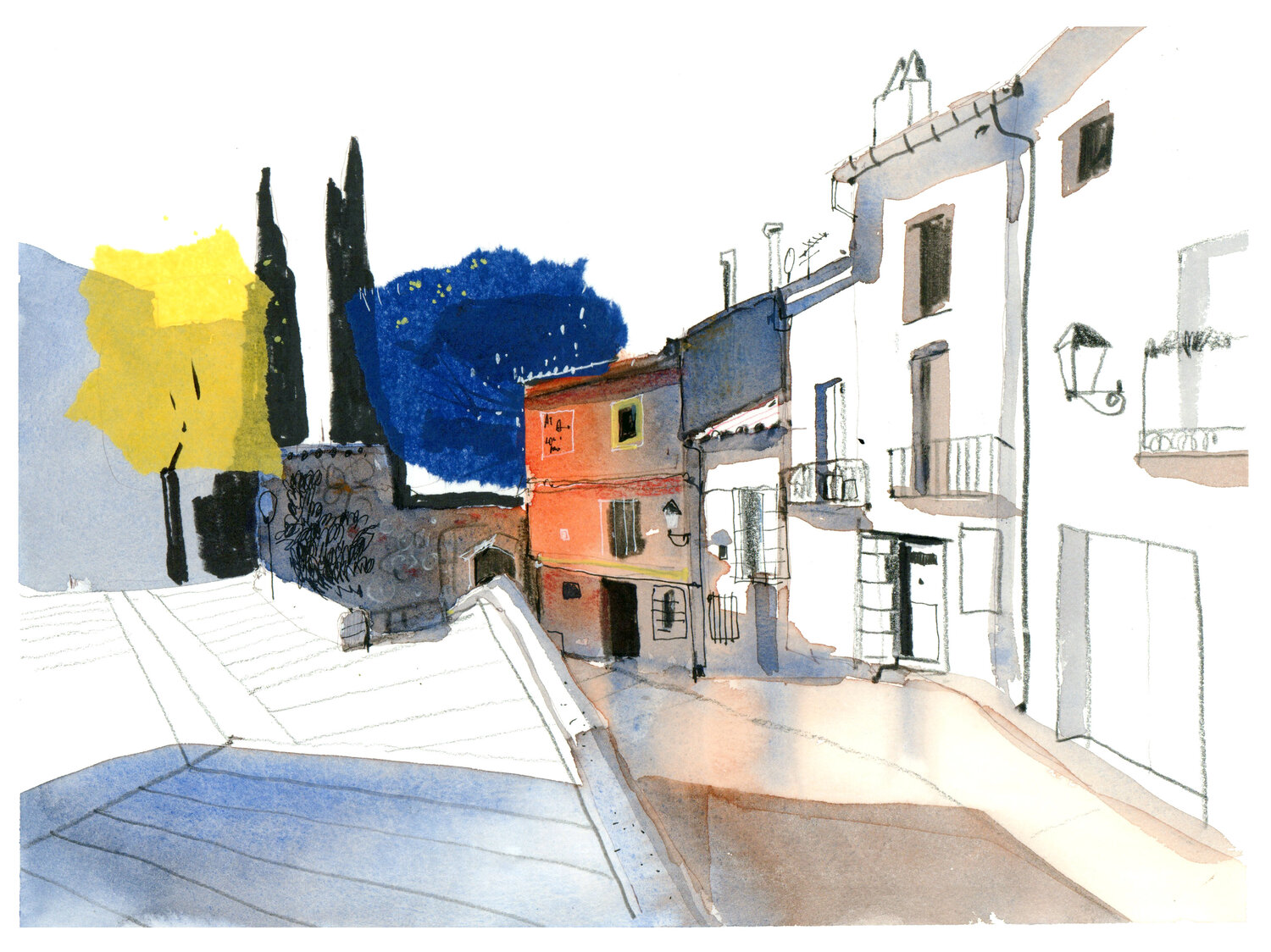 Sunny Morning in Cuenca Spain Anastasia Mamoshina Originalgemälde zu verkaufen