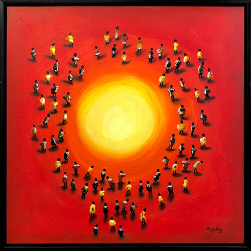 Heart Warming (large original textured painting on canvas) van Evelyn Walg, Schilderij te koop op Singulart
