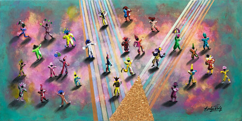Clowns (large original textured painting on canvas) von Evelyn Walg, Malerei kaufen auf Singulart