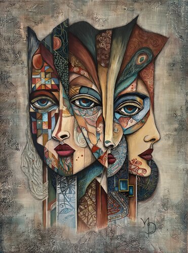 Our three faces par Maria Dilmann, Peinture en vente sur Singulart