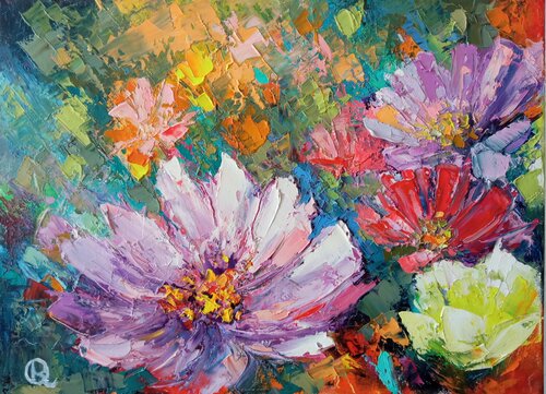 Flowers in the meadow di Oleg Ryzhkov, Pittura in vendita su Singulart