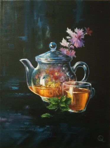 "Still Life with Tea" van Oleg Ryzhkov, Schilderij te koop op Singulart