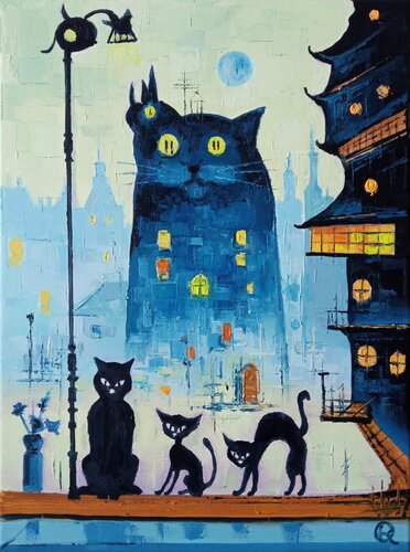 Cat House di Oleg Ryzhkov, Pittura in vendita su Singulart