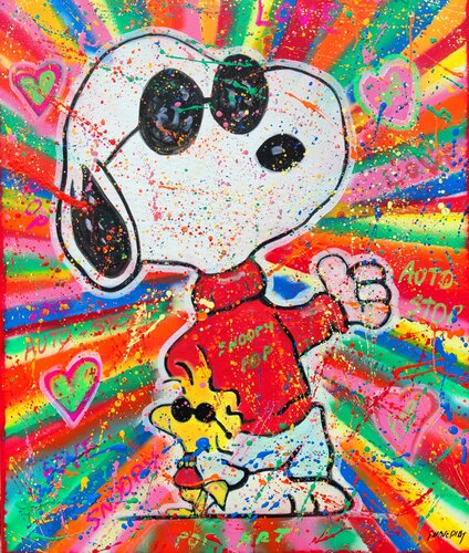 Snoopy auto stop pop par Joan Llaverias, Peinture en vente sur Singulart