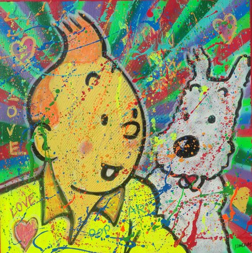 Tintin love Milu popi di Joan Llaverias, Pittura in vendita su Singulart