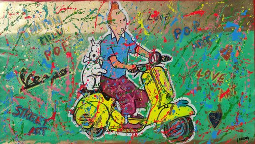 Tintin y Milu vespa pop Joan Llaverias