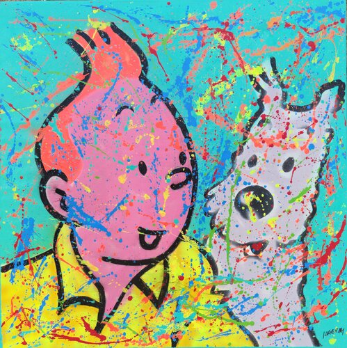Tintin y Milu pop fluo mix di Joan Llaverias, Pittura in vendita su Singulart