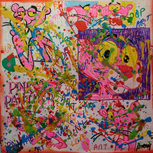 Pink panther love van Joan Llaverias, Schilderij te koop op Singulart