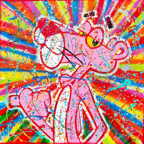 Pink panther auto stop pop par Joan Llaverias, Peinture en vente sur Singulart