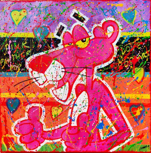 Pink Panther pop rose van Joan Llaverias, Schilderij te koop op Singulart