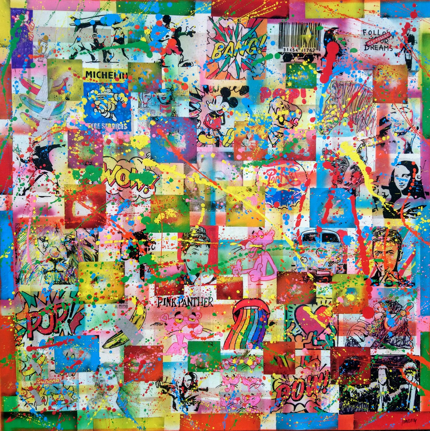 Pink Panther pop and bananas Joan Llaverias Originalgemälde zu verkaufen