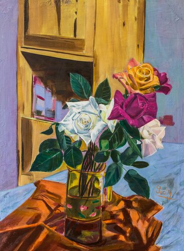 June roses par Younes SARI, Peinture en vente sur Singulart