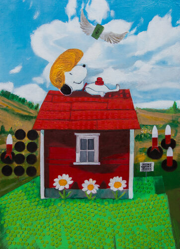 the white house and the red dog 1 par Younes SARI, Peinture en vente sur Singulart