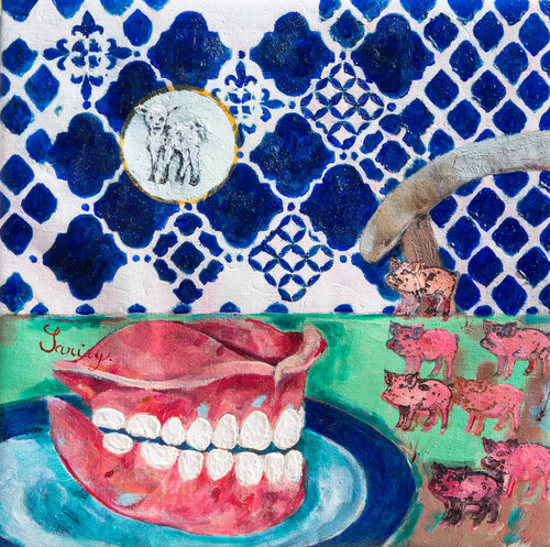 haine, laine ; porc et porcelaine by Younes SARI, Painting for Sale on Singulart