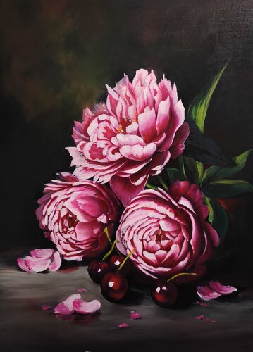 Velvet Peonies van Janina Rudenko, Schilderij te koop op Singulart
