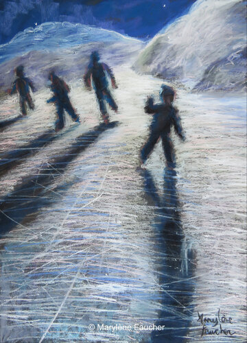 "Patiner, nuit d'hiver" de Marylene Faucher, Obra en papel a la venta en Singulart