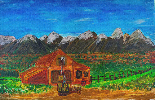 Hay Barn in Mountains van Tony Schweikle, Schilderij te koop op Singulart