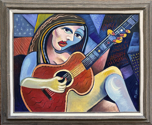 Red Guitar (Homage to PaPa Picasso)) von Ron Oden, Malerei kaufen auf Singulart