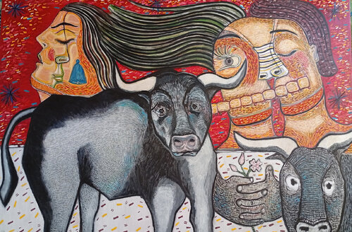 erotic with bulls di Eric Cospi Spiliotopoulos, Pittura in vendita su Singulart