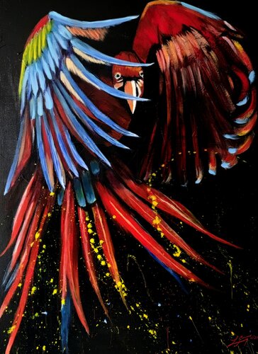 Joyful Parrot - When Joy Meets Your Past di Lindsay Siemers, Pittura in vendita su Singulart