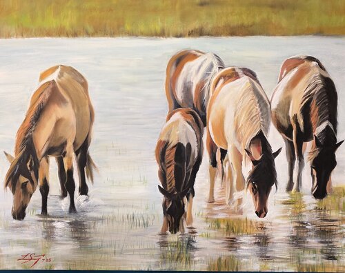 Assateague Evening Dinner van Lindsay Siemers, Schilderij te koop op Singulart