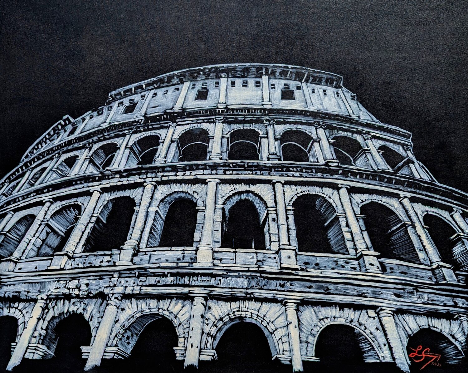 Beauty in Architecture - The Colosseum Lindsay Siemers Originalgemälde zu verkaufen