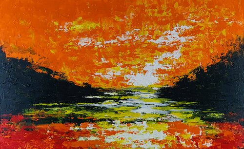 Orange sunrise 1 di Daniel Urbaník, Pittura in vendita su Singulart
