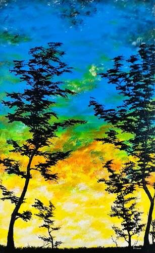 Yellow sunset di Daniel Urbaník, Pittura in vendita su Singulart