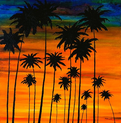 Palm trees di Daniel Urbaník, Pittura in vendita su Singulart