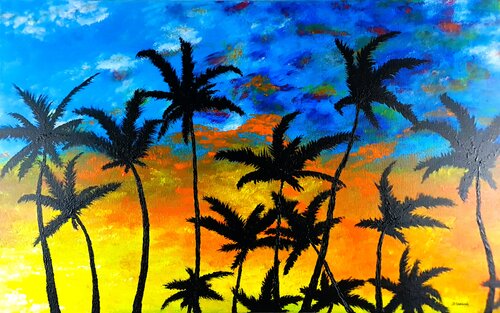 Palm trees 1 di Daniel Urbaník, Pittura in vendita su Singulart