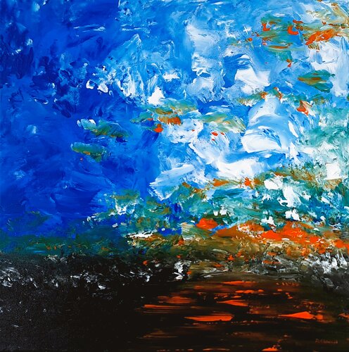 Landscape with a lake 1 van Daniel Urbaník, Schilderij te koop op Singulart