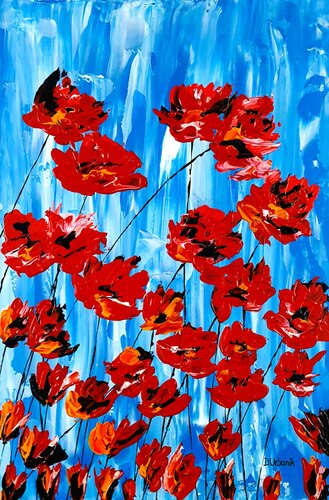Poppies On Blue di Daniel Urbaník, Pittura in vendita su Singulart