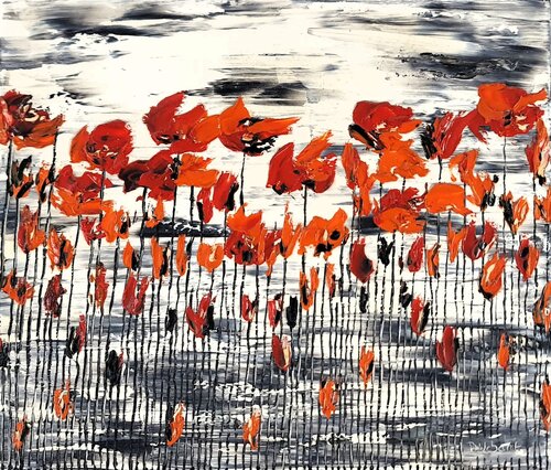 Flora poppies 2 par Daniel Urbaník, Peinture en vente sur Singulart