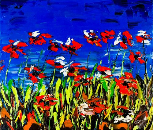 A Meadow Full Of Poppies 2 de Daniel Urbaník, Pintura a la venta en Singulart
