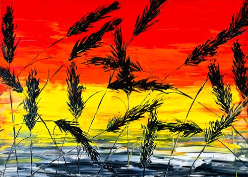 Grass in red di Daniel Urbaník, Pittura in vendita su Singulart