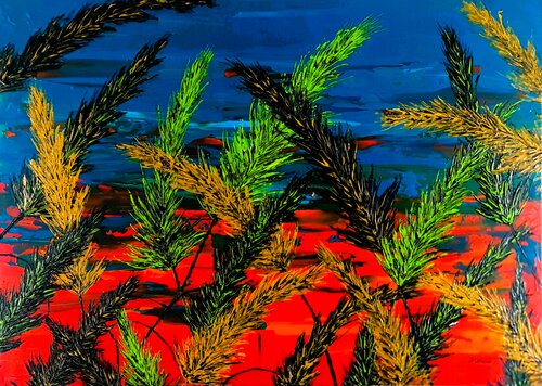 Grass And Turquoise Sky di Daniel Urbaník, Pittura in vendita su Singulart