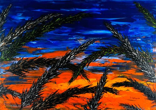 Grass In Blue Color di Daniel Urbaník, Pittura in vendita su Singulart