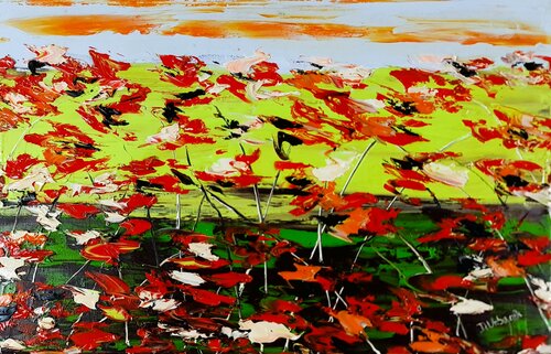 A Meadow Full Of Poppies 1 di Daniel Urbaník, Pittura in vendita su Singulart