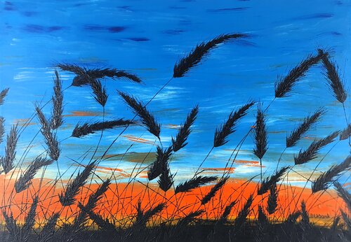 Sunset in the grass di Daniel Urbaník, Pittura in vendita su Singulart