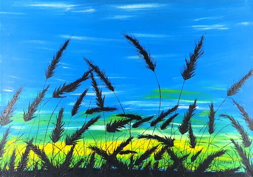 Sunrise in the grass van Daniel Urbaník, Schilderij te koop op Singulart