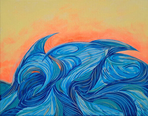 Waves with yellow sky von Ebru Eruelkue, Malerei kaufen auf Singulart