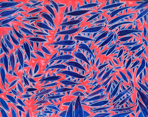 Blaue Fische auf pink di Ebru Eruelkue, Pittura in vendita su Singulart
