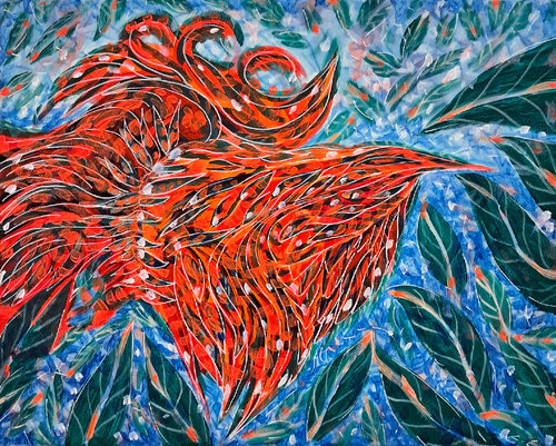 Orange bird di Ebru Eruelkue, Pittura in vendita su Singulart