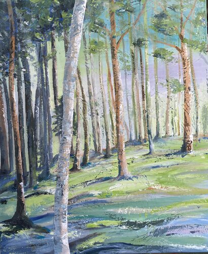 Licht(t)räume im Wald di Iris Leister, Pittura in vendita su Singulart