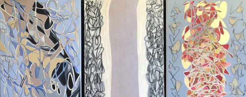 Bridal Veil (2022), triptych (24" by 30" each canvas) van Denise Carvalho, Schilderij te koop op Singulart