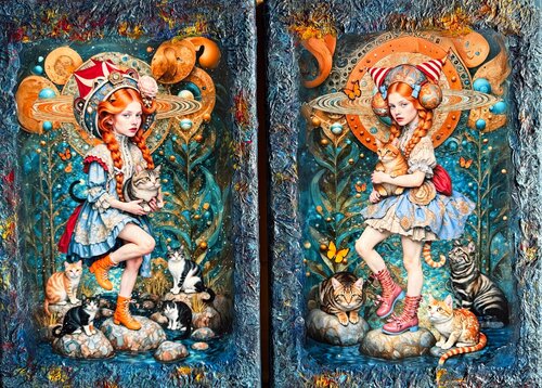 Ein poetischer MiniMi-Diptychon über Unschuld, Träume und das Licht der Sterne. von Elena Vasilyeva, Malerei kaufen auf Singulart