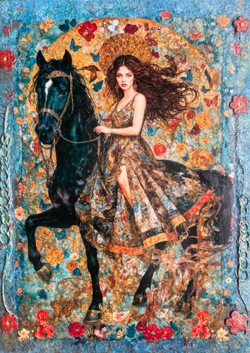 Soul’s Sparkle: In the Embrace of Destiny van Elena Vasilyeva, Schilderij te koop op Singulart